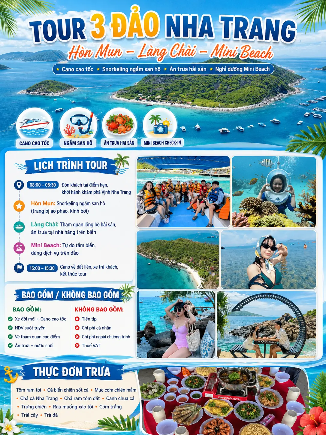 Chương trình tour 3 đảo Hòn Mun Làng Chài Mini Beach Nha Trang