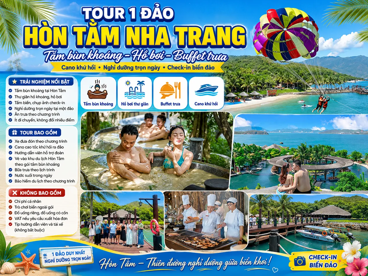 Lịch trình tour Hòn Tằm tắm bùn khoáng trong 1 ngày