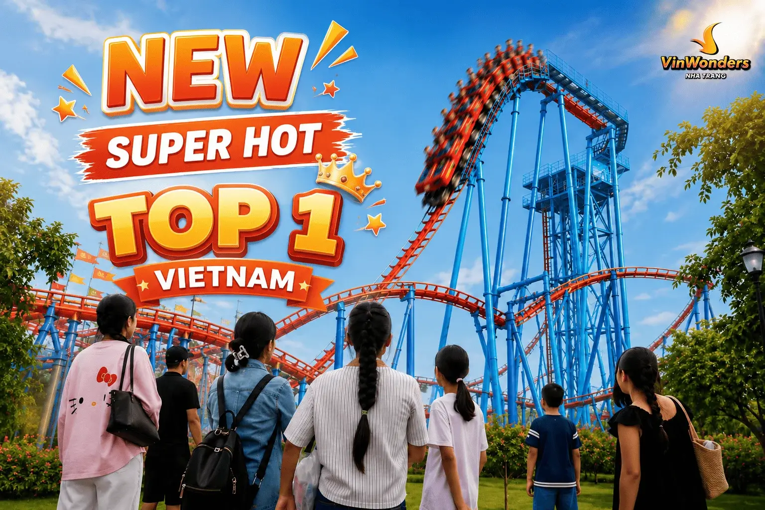 Du khách trải nghiệm trò chơi Cú Lật Sấm Sét tại VinWonders Nha Trang