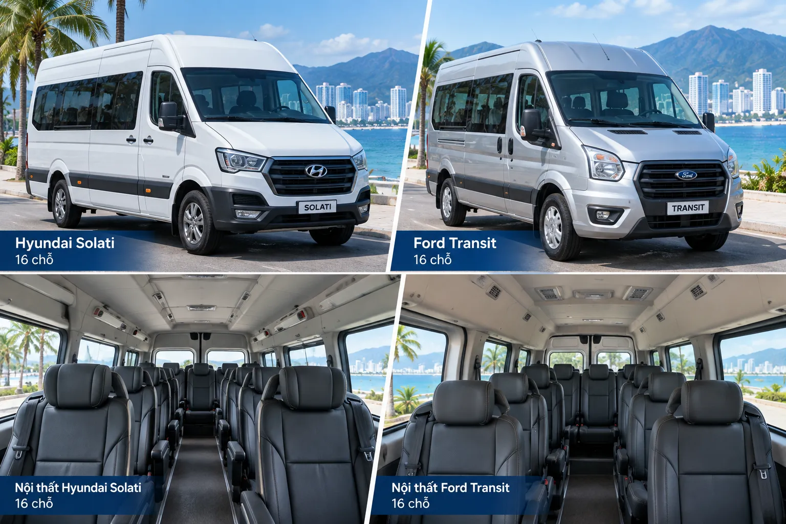 Thuê xe 16 chỗ Nha Trang: Bảng giá, dòng xe Solati & Transit
