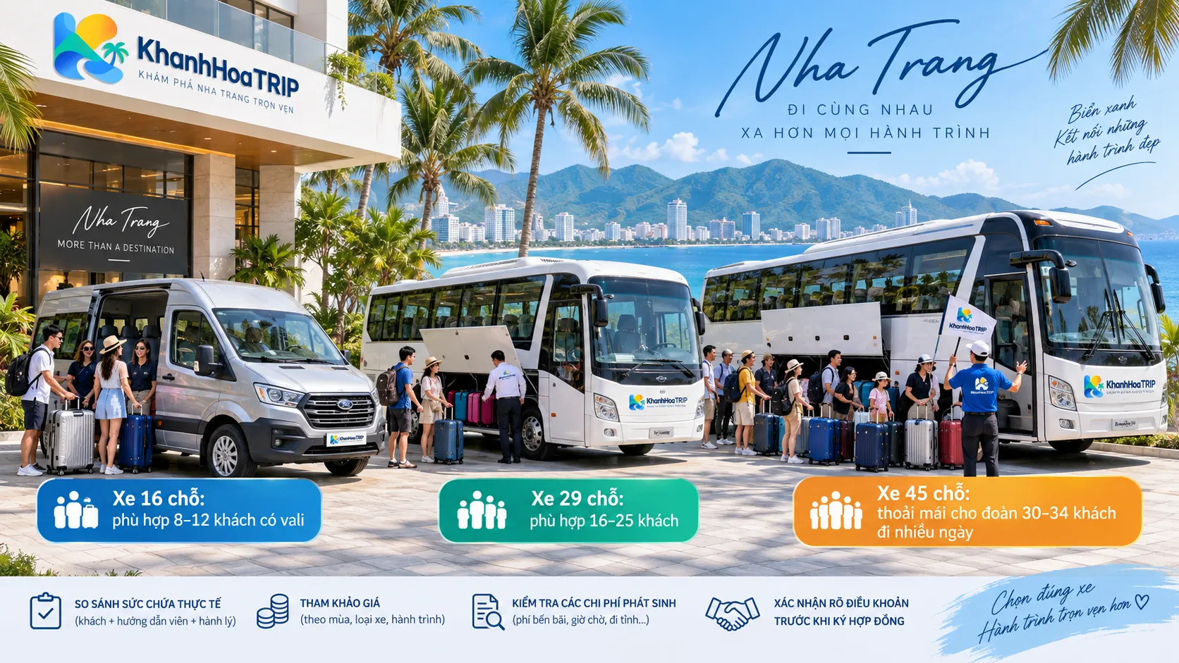 Xe 29 chỗ có hầm hành lý cho đoàn du lịch tại Nha Trang Hầm hành lý riêng giúp xe 29 chỗ phù hợp tour nhiều ngày.